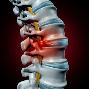 3D model illustration of a human herniated disc to explain treatment options for herniated discs.
